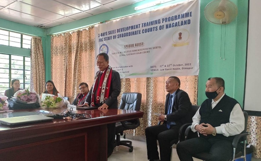 Justice Songkhupchung Serto, Judge Gauhati High Court speaking at the skill development training programme for the staff of subordinate courts of Nagaland on October 21.
